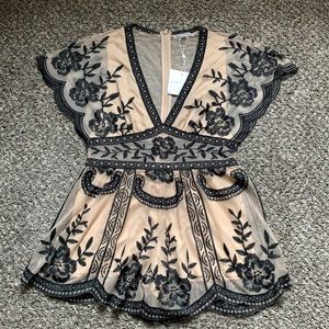 Honey Punch Nude & Black Lace Romper